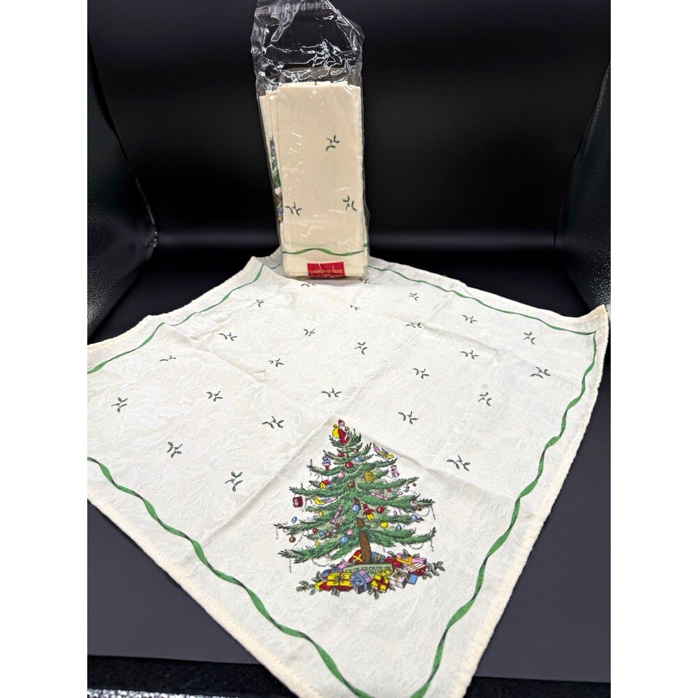 Spode Christmas Tree 4pc Napkin Set 20x20 Ivory Cotton/Poly new in open package